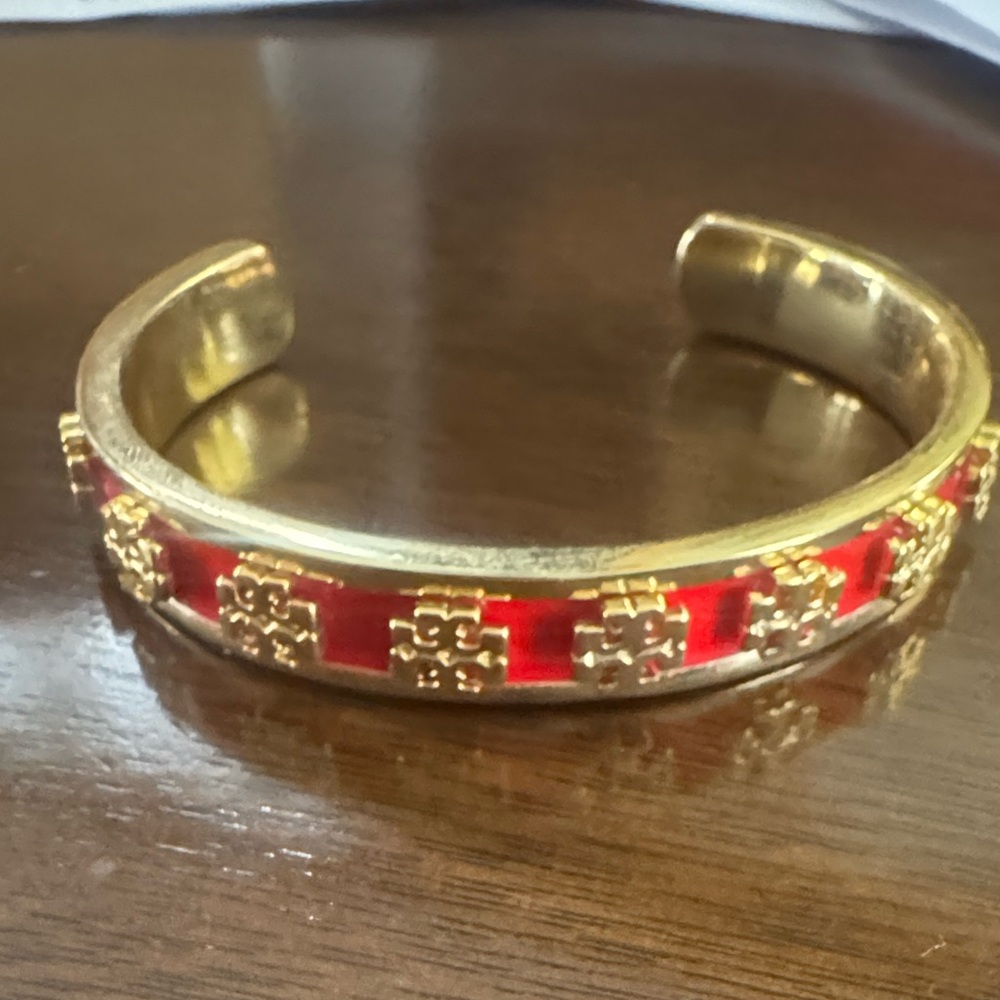 Tory Burch Red and Gold Cuff Bangle adjustable Bracelet New $129